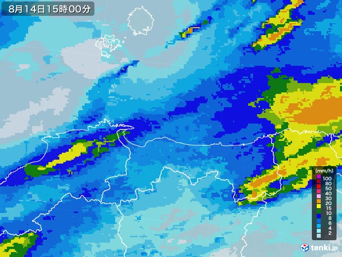 鳥取県の雨雲レーダー(2021年08月14日)