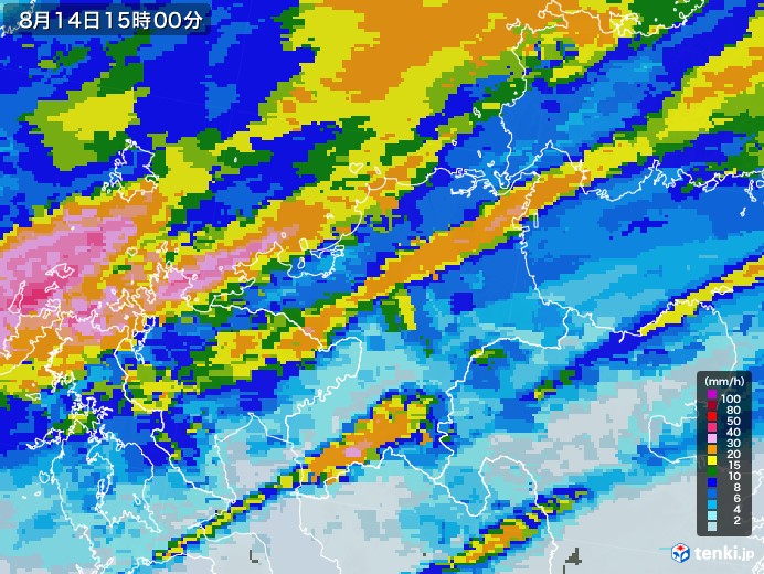 福岡県の雨雲レーダー(2021年08月14日)