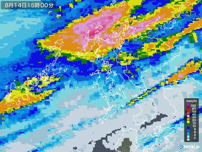 長崎県の雨雲レーダー(2021年08月14日)