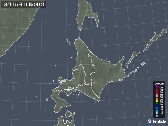 北海道地方の雨雲レーダー(2021年08月15日)