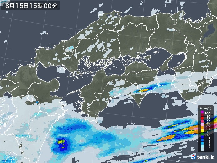 四国地方の雨雲レーダー(2021年08月15日)