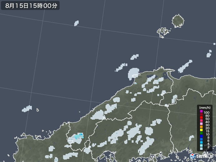 島根県の雨雲レーダー(2021年08月15日)