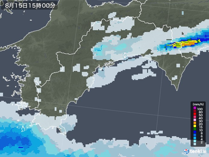 高知県の雨雲レーダー(2021年08月15日)