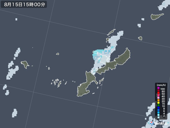 沖縄県の雨雲レーダー(2021年08月15日)