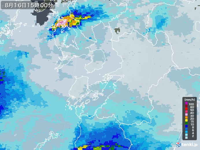 熊本県の雨雲レーダー(2021年08月16日)