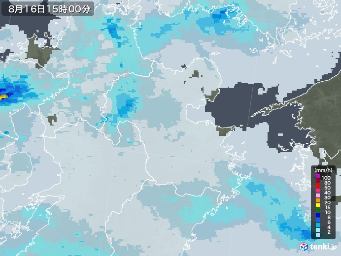 大分県の雨雲レーダー(2021年08月16日)