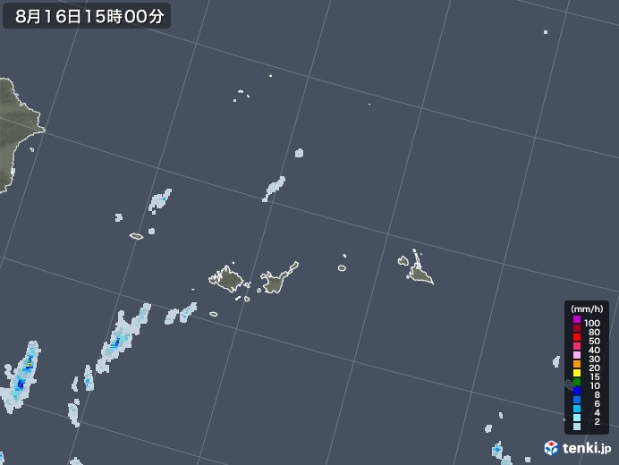 宮古・石垣・与那国(沖縄県)の雨雲レーダー(2021年08月16日)