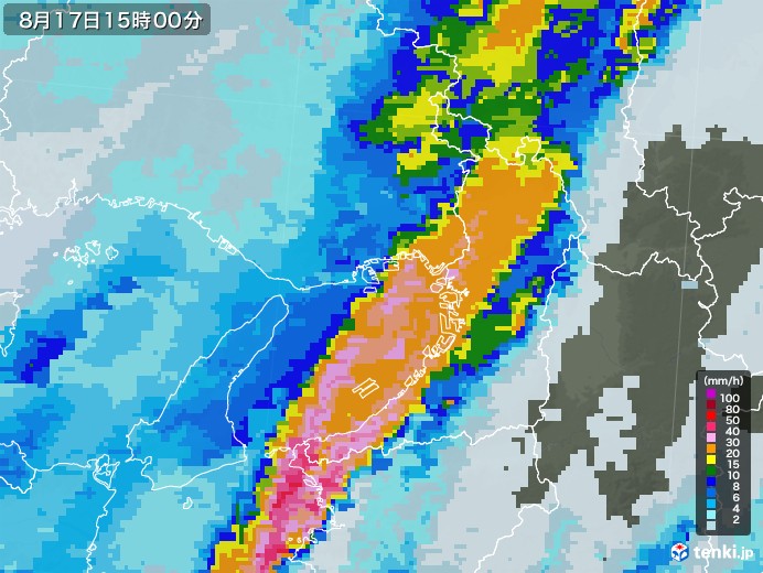 大阪府の雨雲レーダー(2021年08月17日)