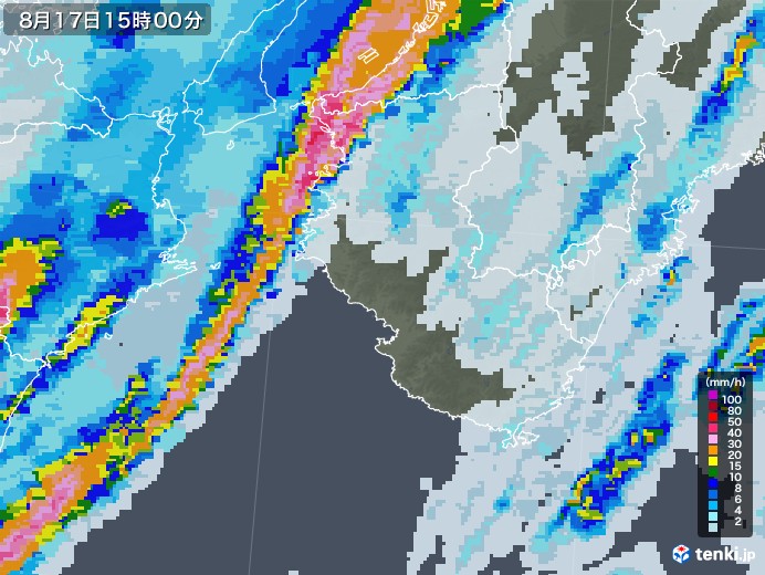 和歌山県の雨雲レーダー(2021年08月17日)