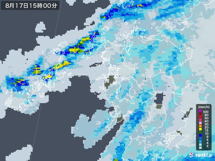 長崎県の雨雲レーダー(2021年08月17日)