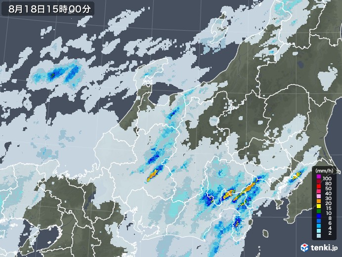 北陸地方の雨雲レーダー(2021年08月18日)