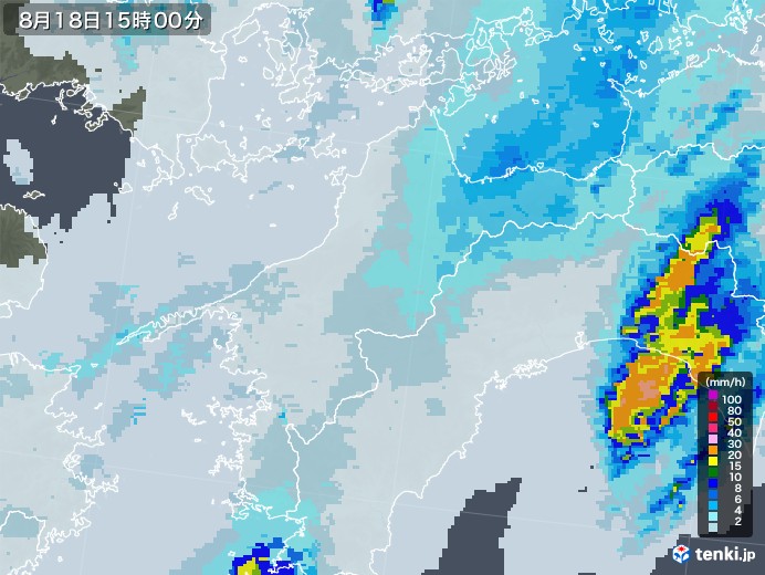 愛媛県の雨雲レーダー(2021年08月18日)