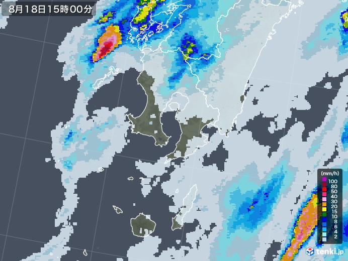 鹿児島県の雨雲レーダー(2021年08月18日)