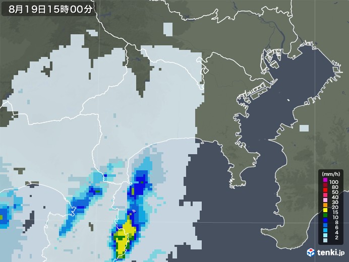 神奈川県の雨雲レーダー(2021年08月19日)