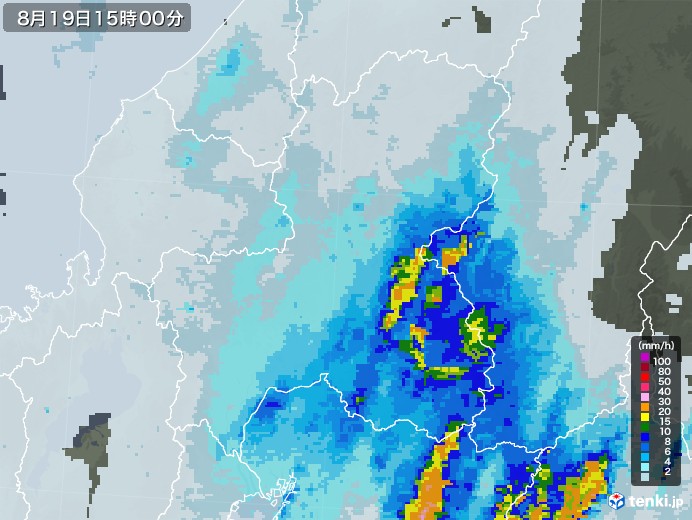 岐阜県の雨雲レーダー(2021年08月19日)