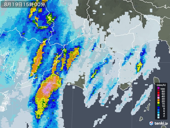 静岡県の雨雲レーダー(2021年08月19日)