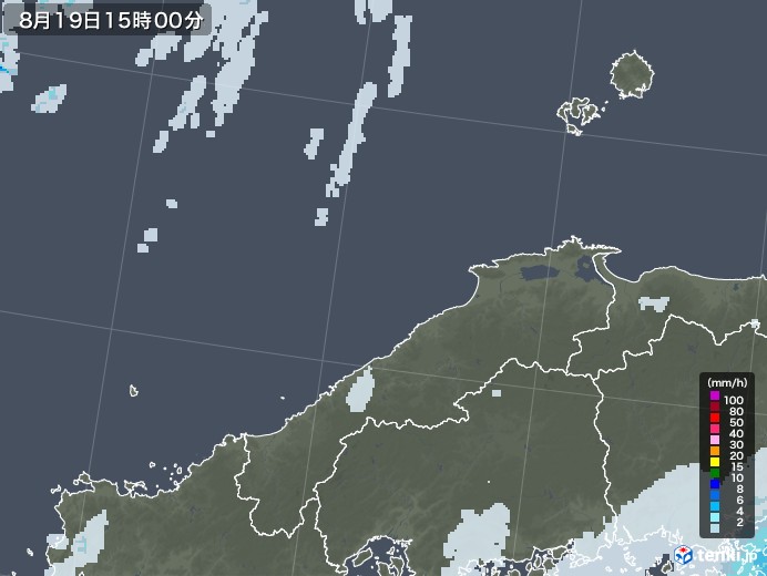 島根県の雨雲レーダー(2021年08月19日)