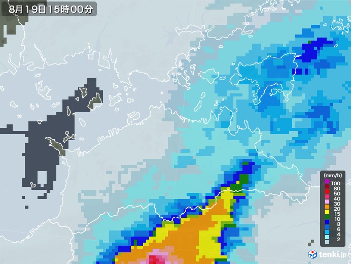 香川県の雨雲レーダー(2021年08月19日)