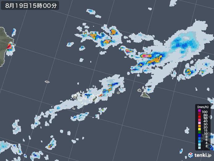 宮古・石垣・与那国(沖縄県)の雨雲レーダー(2021年08月19日)
