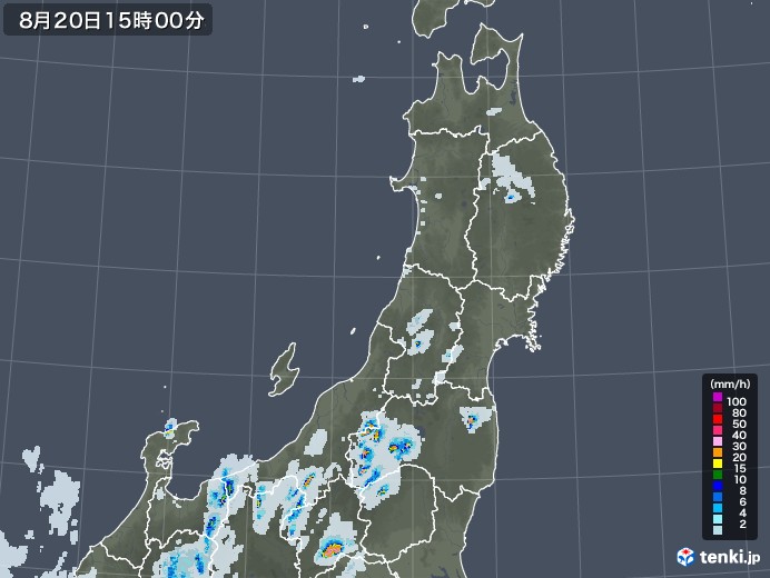 東北地方の雨雲レーダー(2021年08月20日)