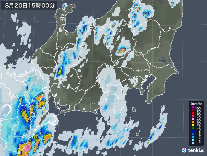 関東・甲信地方の雨雲レーダー(2021年08月20日)