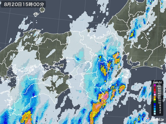 近畿地方の雨雲レーダー(2021年08月20日)