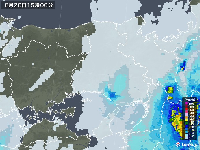 兵庫県の雨雲レーダー(2021年08月20日)