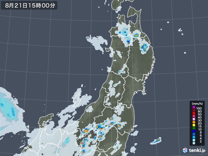 東北地方の雨雲レーダー(2021年08月21日)
