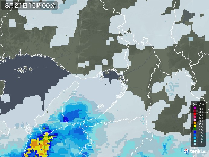 大阪府の雨雲レーダー(2021年08月21日)