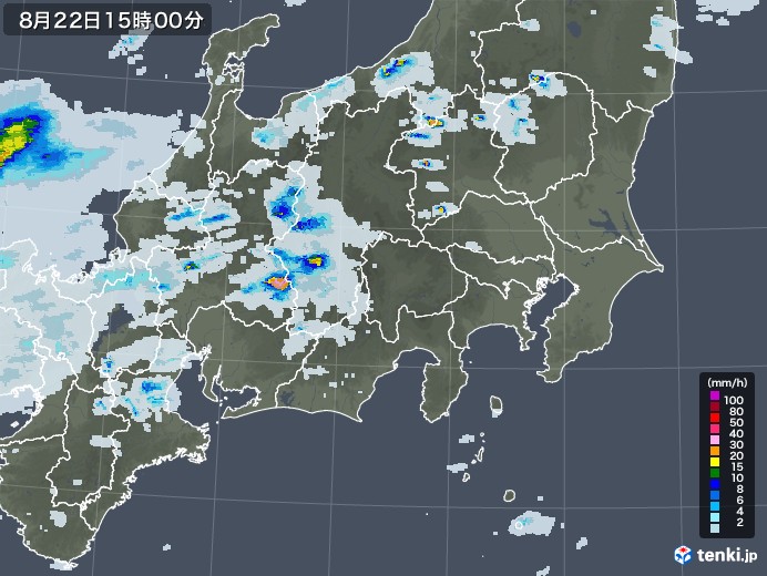 関東・甲信地方の雨雲レーダー(2021年08月22日)