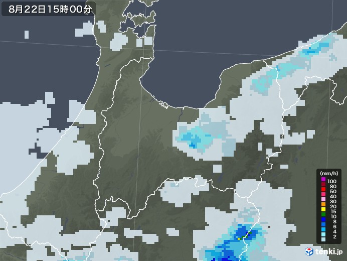 富山県の雨雲レーダー(2021年08月22日)