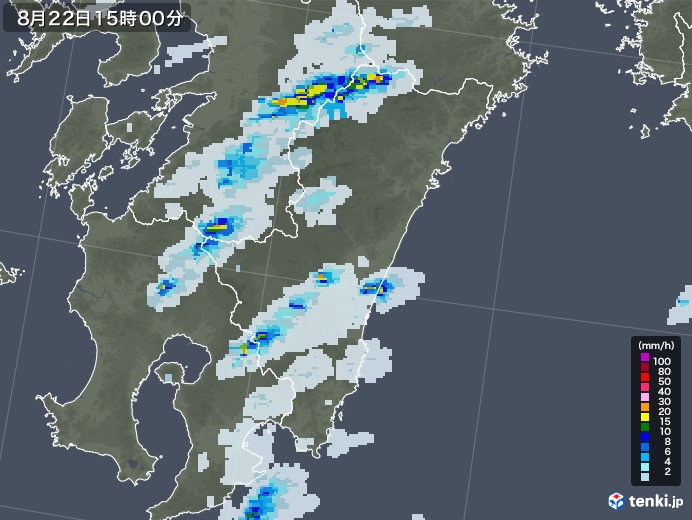 宮崎県の雨雲レーダー(2021年08月22日)