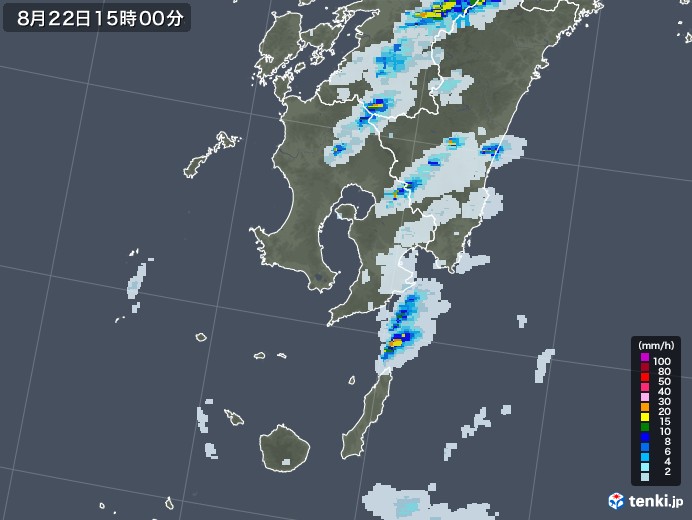 鹿児島県の雨雲レーダー(2021年08月22日)