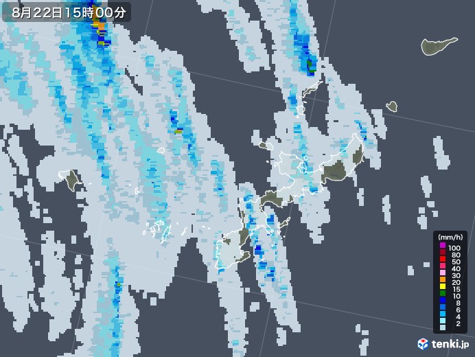 沖縄県の雨雲レーダー(2021年08月22日)