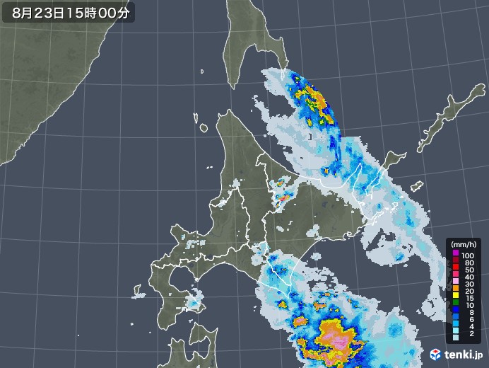 北海道地方の雨雲レーダー(2021年08月23日)