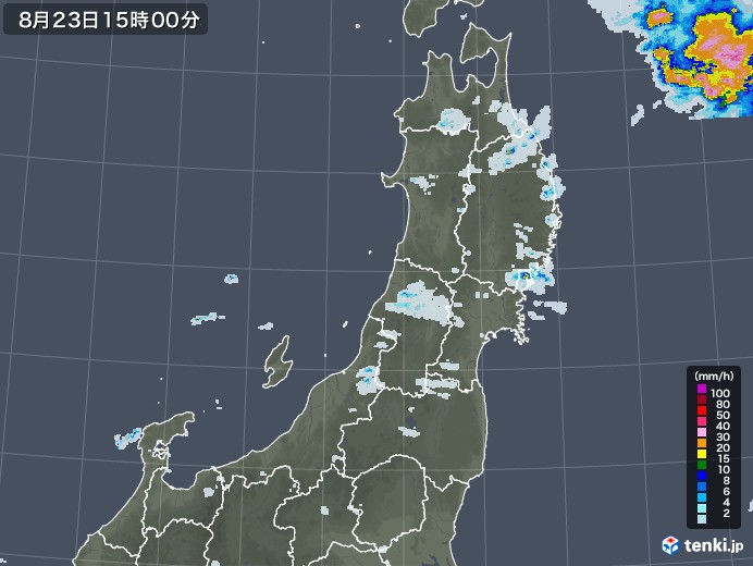 東北地方の雨雲レーダー(2021年08月23日)