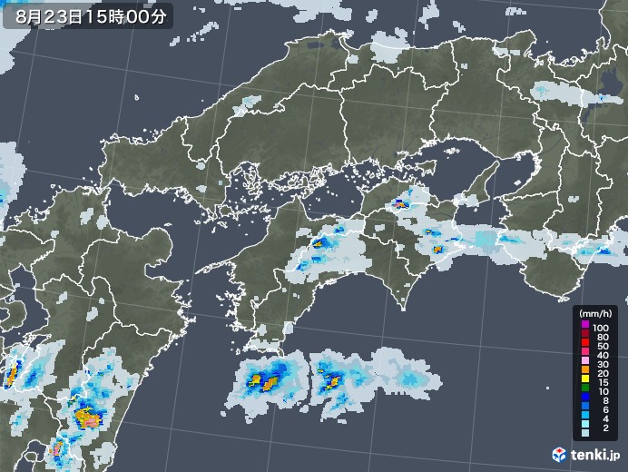 四国地方の雨雲レーダー(2021年08月23日)