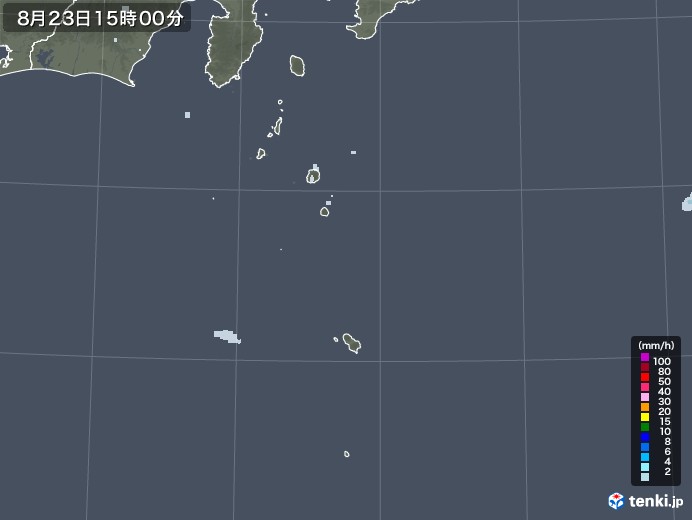 伊豆諸島(東京都)の雨雲レーダー(2021年08月23日)