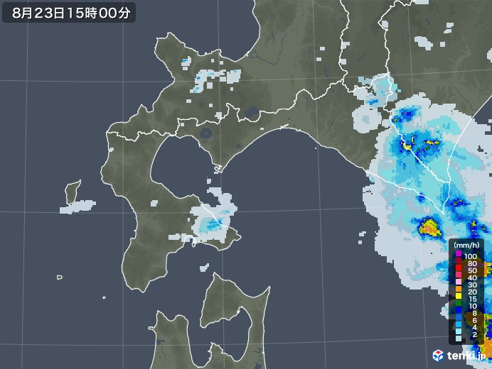 道南の雨雲レーダー(2021年08月23日)