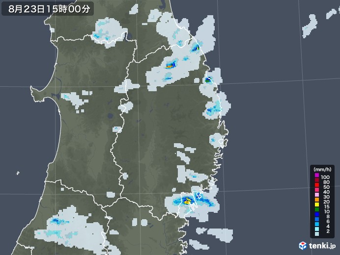 岩手県の雨雲レーダー(2021年08月23日)