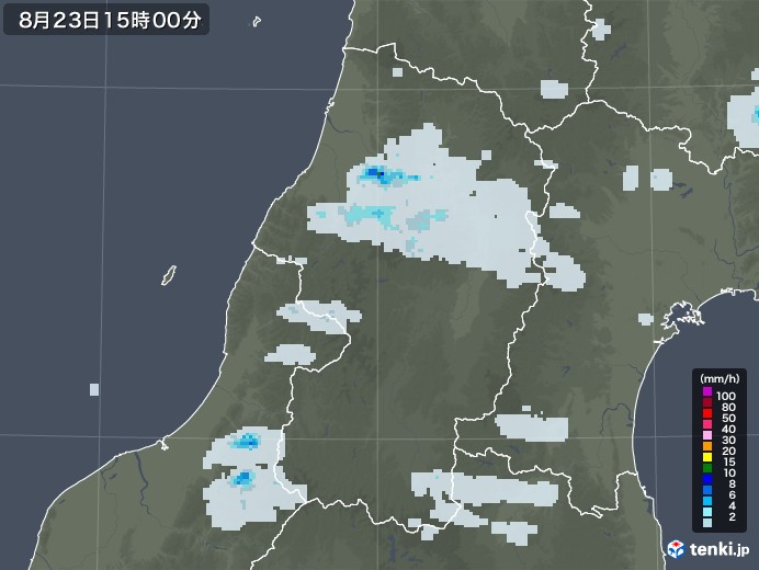 山形県の雨雲レーダー(2021年08月23日)