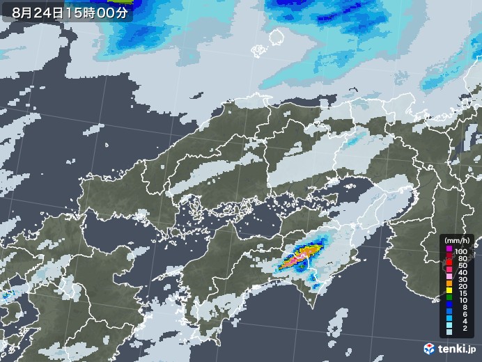 中国地方の雨雲レーダー(2021年08月24日)