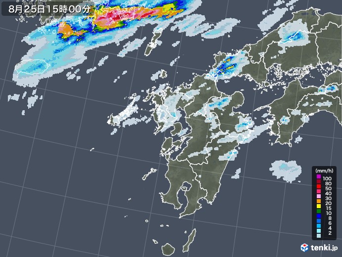 九州地方の雨雲レーダー(2021年08月25日)