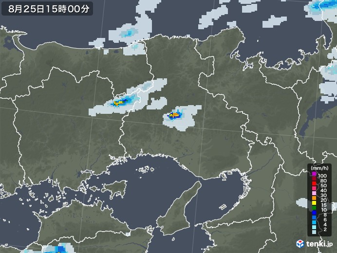 兵庫県の雨雲レーダー(2021年08月25日)