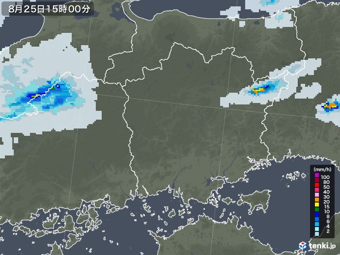 岡山県の雨雲レーダー(2021年08月25日)