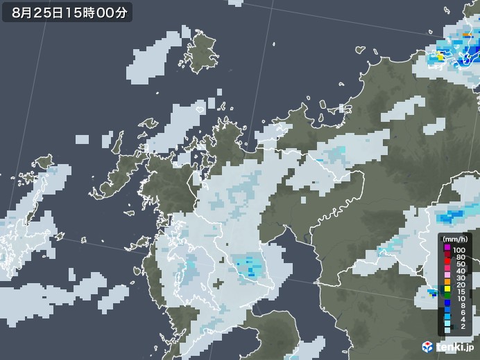 佐賀県の雨雲レーダー(2021年08月25日)