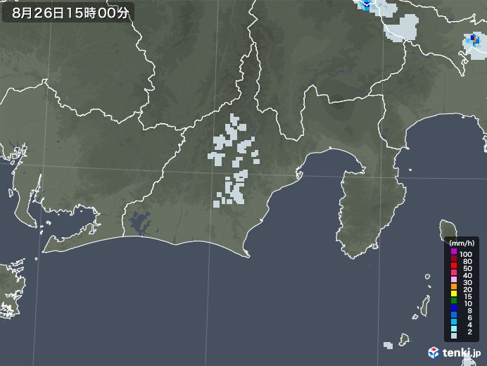 静岡県の雨雲レーダー(2021年08月26日)