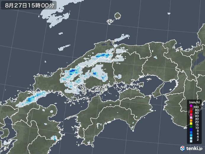 中国地方の雨雲レーダー(2021年08月27日)