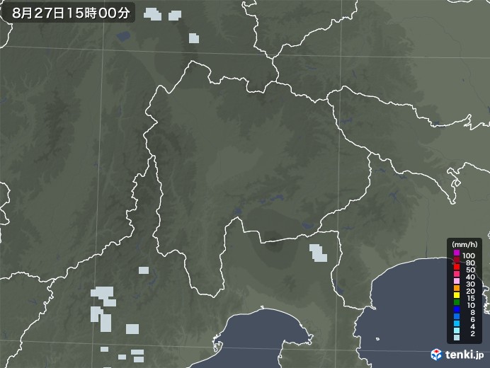 山梨県の雨雲レーダー(2021年08月27日)