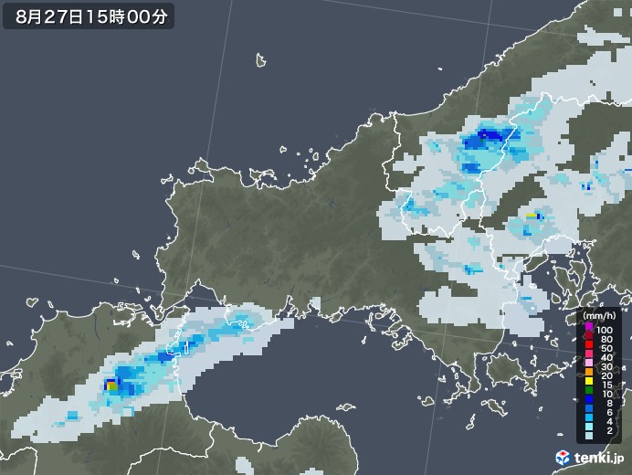 山口県の雨雲レーダー(2021年08月27日)